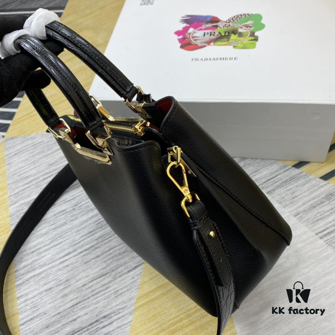 2020 New Arrival PRADA Handbag Model 66152 - Smooth Calfskin with Shiny Crocodile Texture