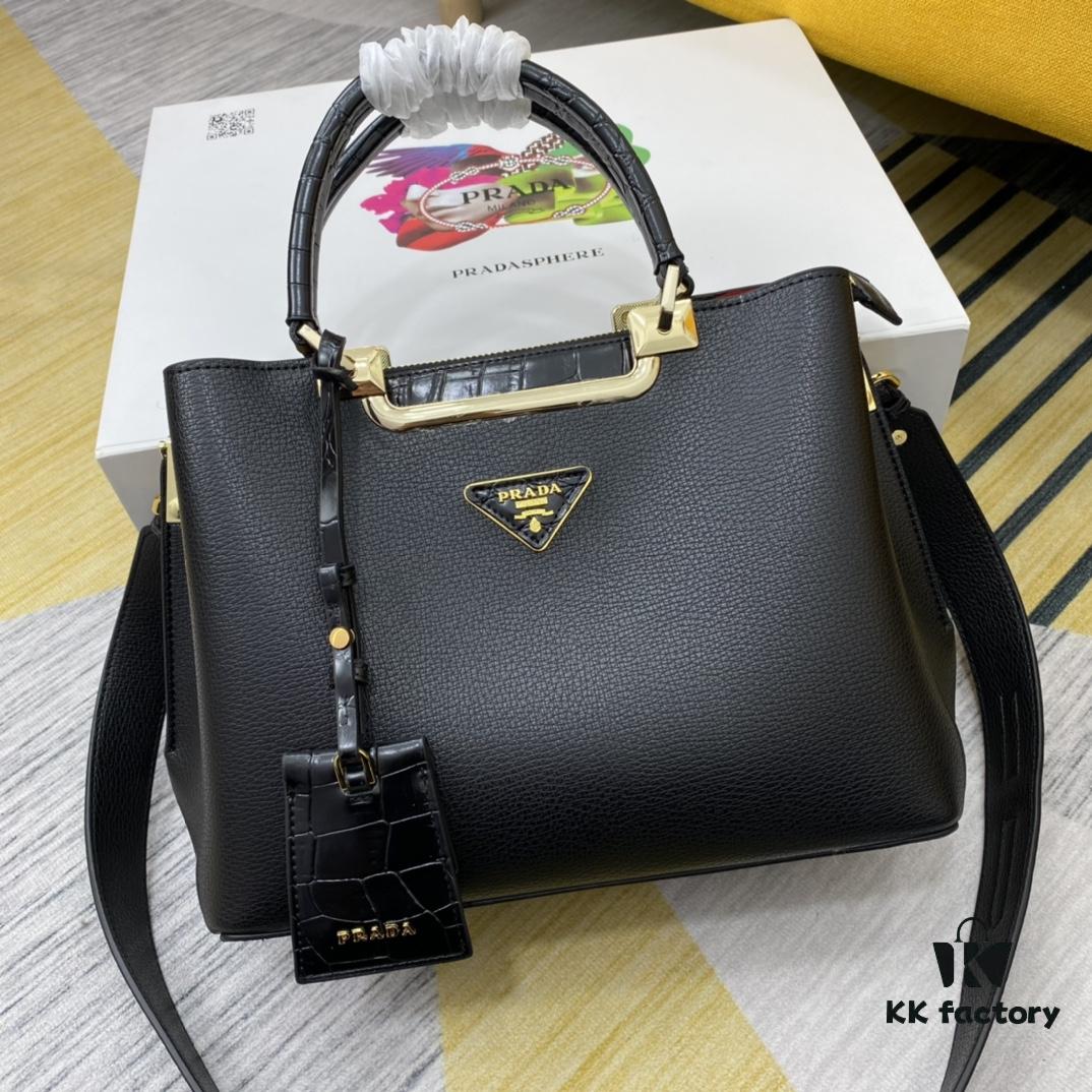 2020 New Arrival PRADA Handbag Model 66152 - Smooth Calfskin with Shiny Crocodile Texture