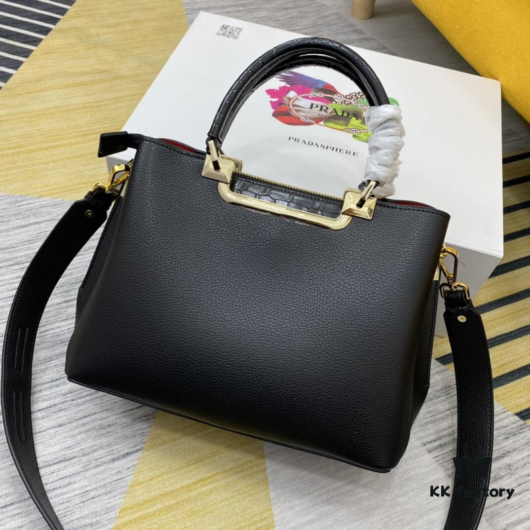 2020 New Arrival PRADA Handbag Model 66152 - Smooth Calfskin with Shiny Crocodile Texture