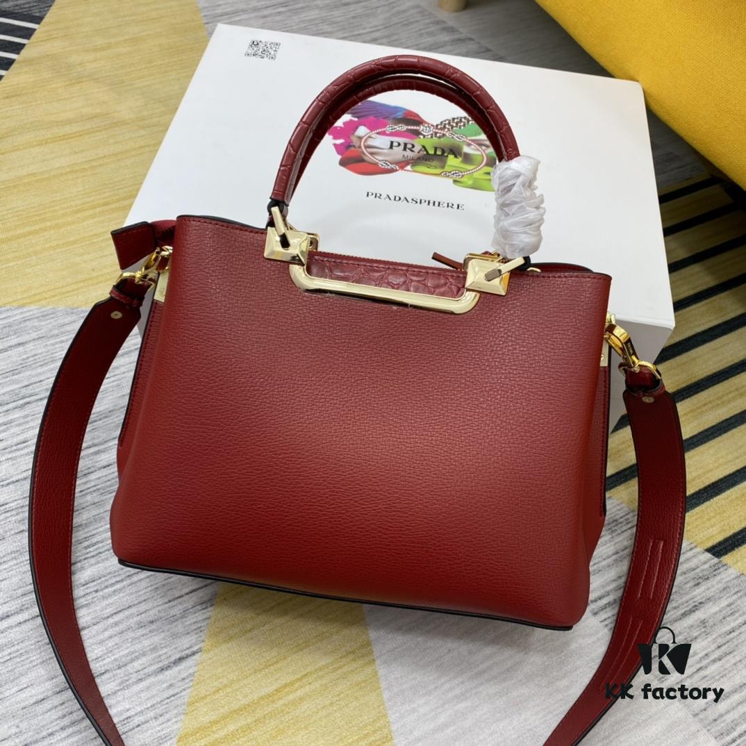 6930bef96e68136f4d9aee70 2020 New Arrival Prada-Style Handbag, Model 66152, Premium Cowhide with Shiny Crocodile Texture, Spacious Designer Tote