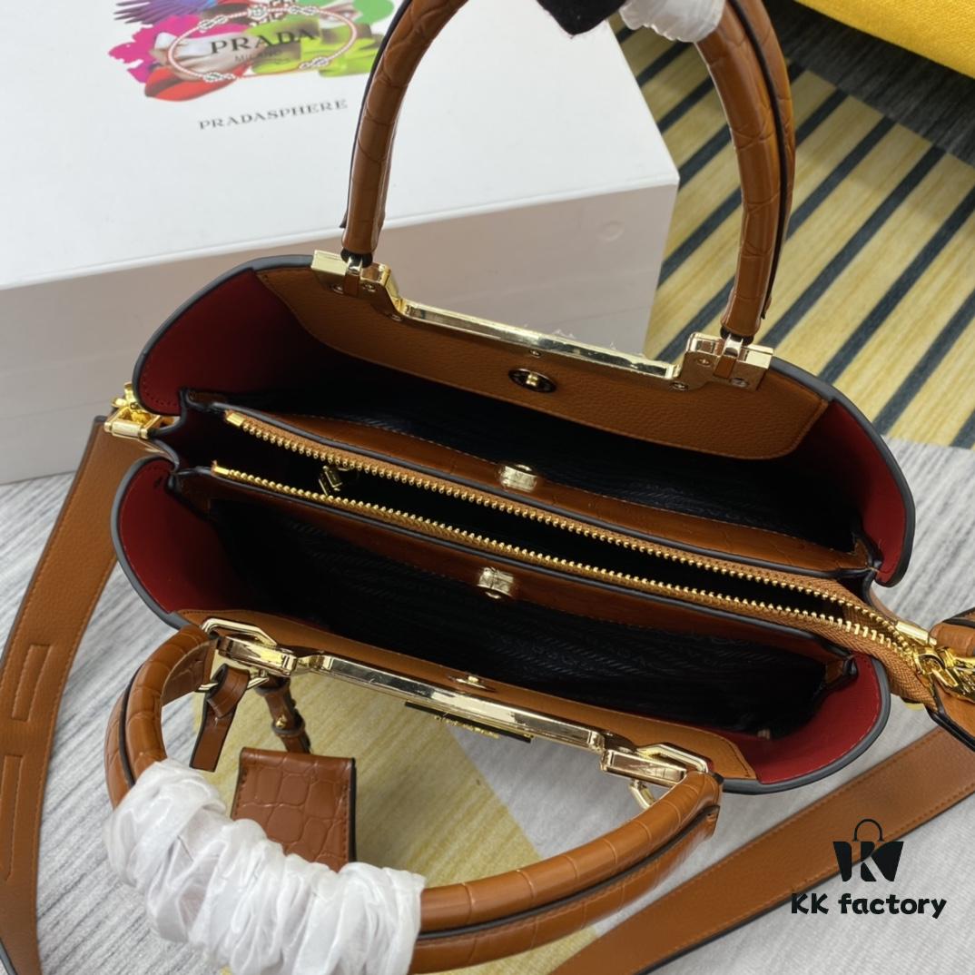6930bf016e68136f4d9aee7c 2020 New Arrival PRADA Style 66152 Genuine Calfskin with Shiny Crocodile Texture Large Capacity Handbag