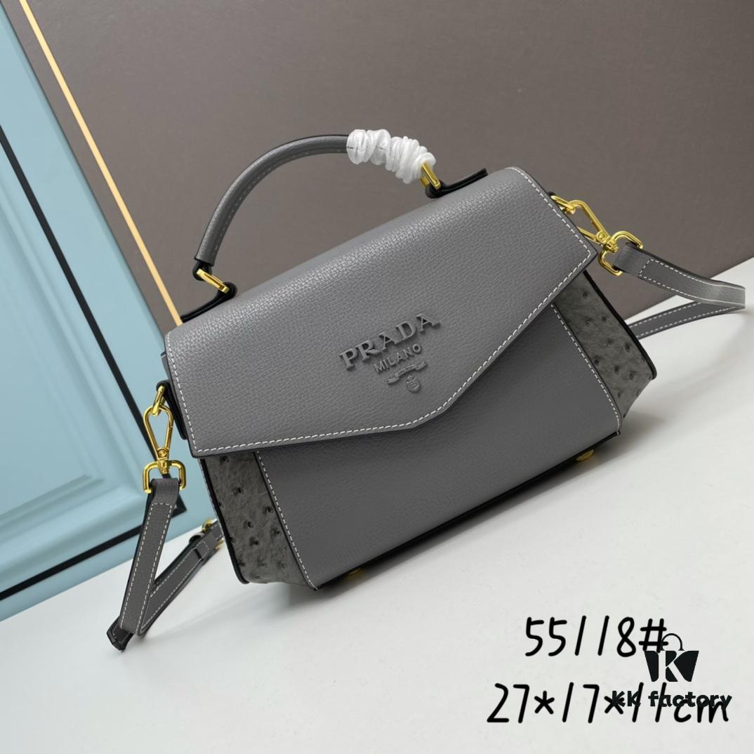 6930bf976e68136f4d9aef67 PRADA Fashion Head-Covering Bag in Deer Grain Leather with Ostrich Texture