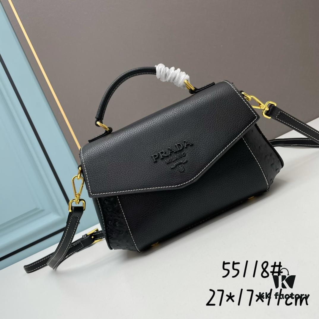 6930bf986e68136f4d9aef69 PRADA Fashion Head-Covering Bag in Deer Grain Leather with Ostrich Texture