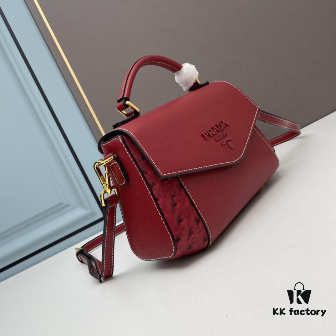 6930bf9c6e68136f4d9aef6f PRADA Fashion Head-Covering Bag in Deer Grain Leather with Ostrich Texture