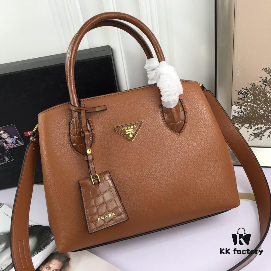 6930bfd56e68136f4d9aefd6 2020 New Arrival PRADA Style Handbag - Model 66153, 30*24*14cm, Premium Calfskin with Glossy Crocodile Texture
