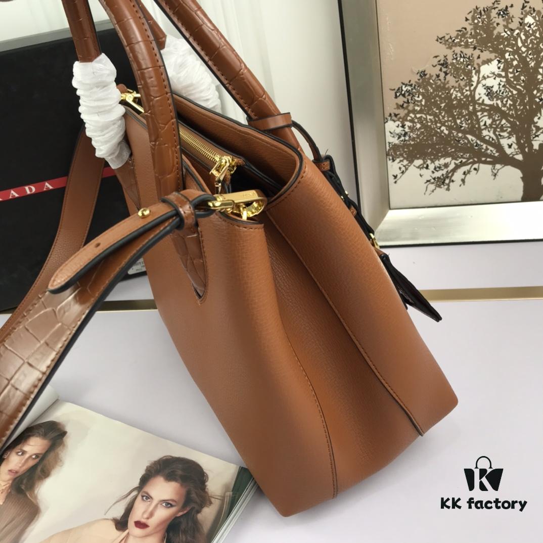 6930bfd56e68136f4d9aefd7 2020 New Arrival PRADA Style Handbag - Model 66153, 30*24*14cm, Premium Calfskin with Glossy Crocodile Texture