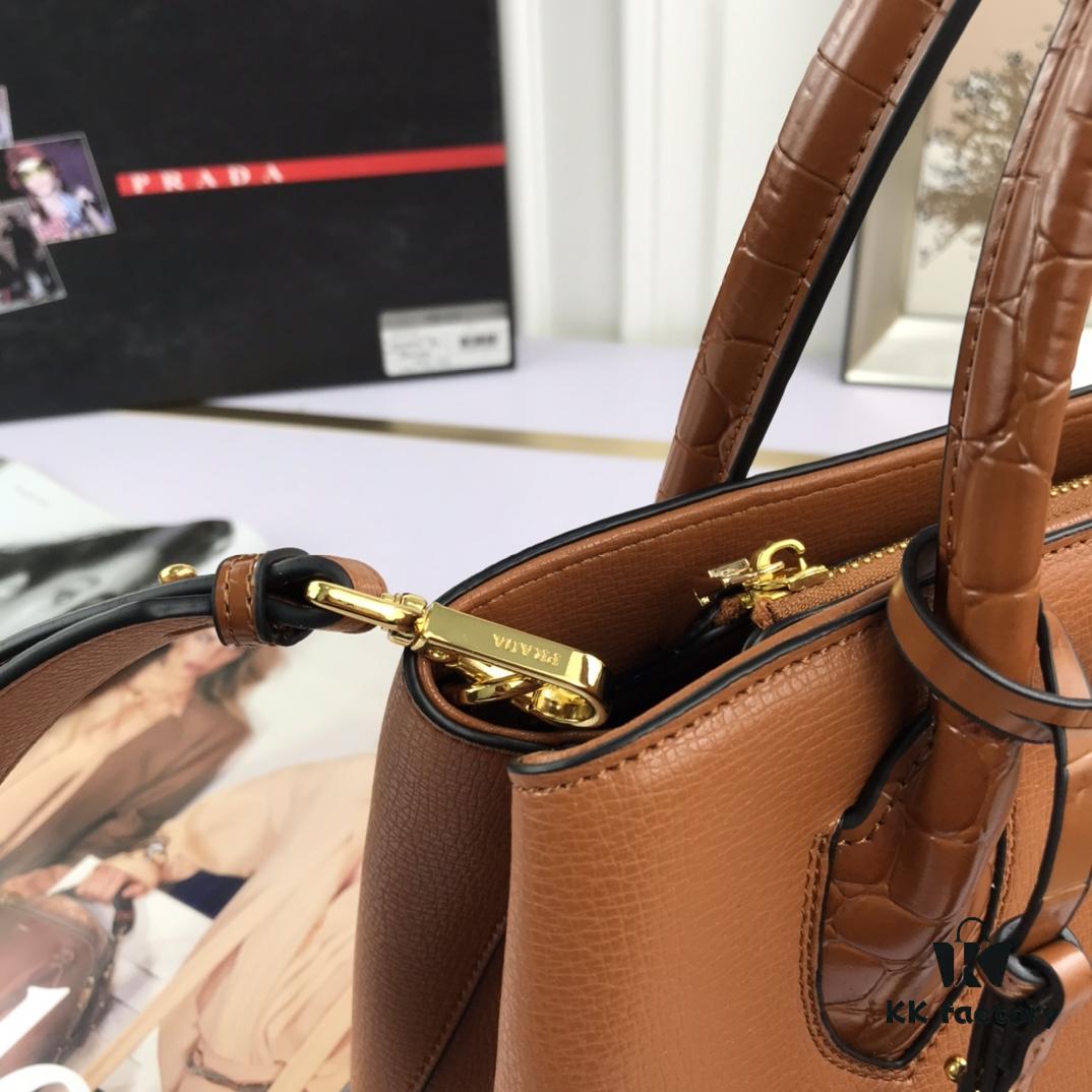 6930bfd66e68136f4d9aefd8 2020 New Arrival PRADA Style Handbag - Model 66153, 30*24*14cm, Premium Calfskin with Glossy Crocodile Texture