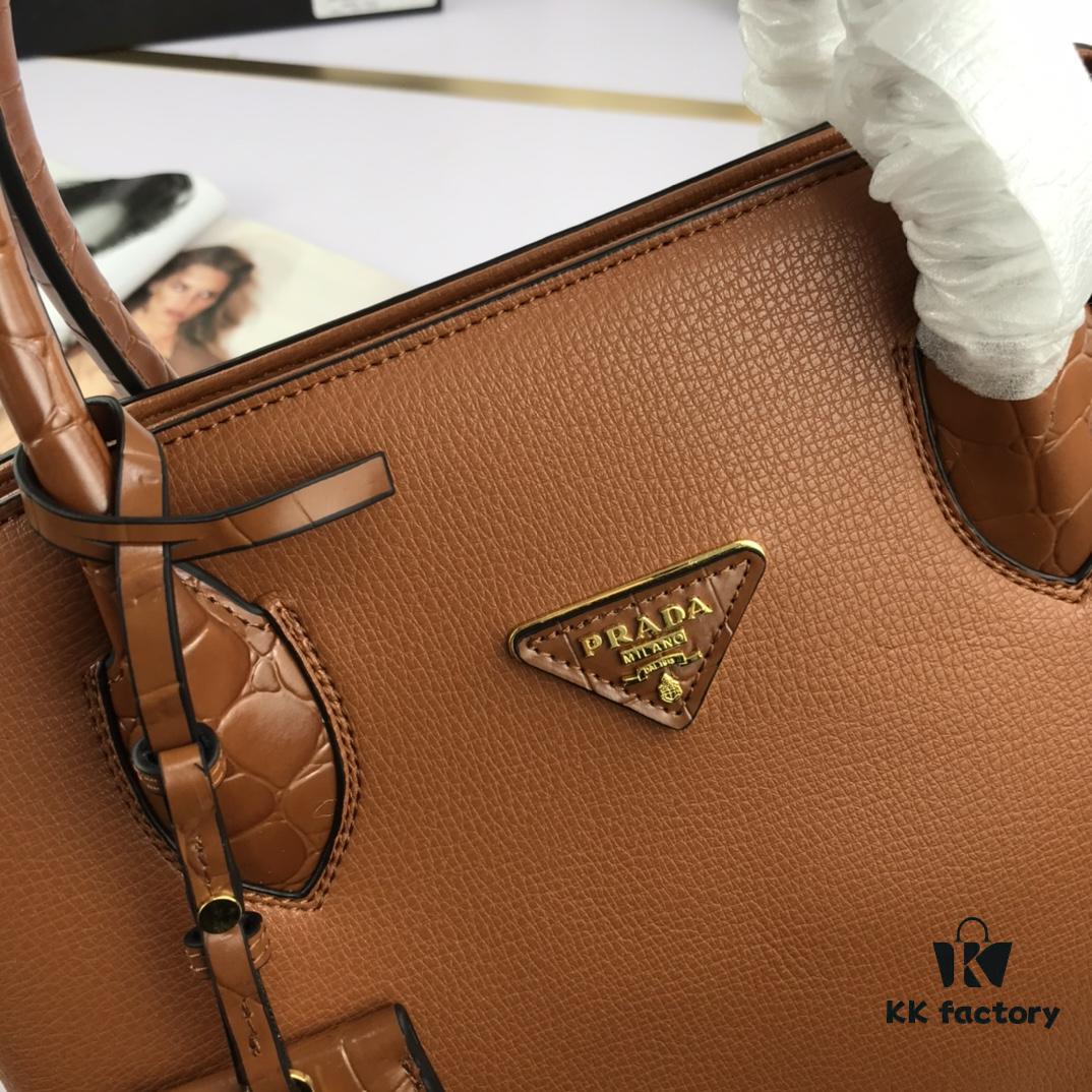 6930bfd66e68136f4d9aefd9 2020 New Arrival PRADA Style Handbag - Model 66153, 30*24*14cm, Premium Calfskin with Glossy Crocodile Texture