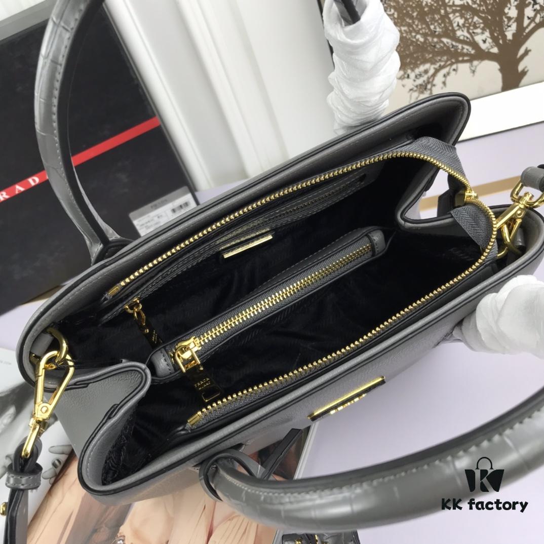 6930bfdc6e68136f4d9aefe6 2020 New Arrival Prada-Style Handbag, Model 66153, Premium Calfskin with Glossy Crocodile Texture, Spacious Design with Interior Compartment