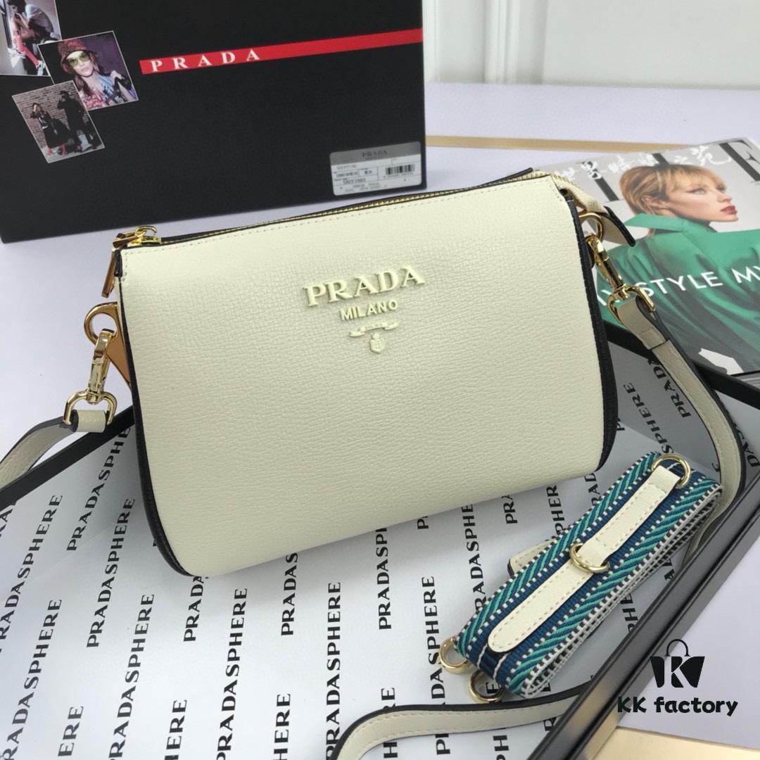 6930c1076e68136f4d9af1e6 New Prada Flip Shoulder Crossbody Bag Model 66136 with Two Straps, Striped Strap and Genuine Leather Women's Handbag, 2019 Summer Fashion Shoulder Bag