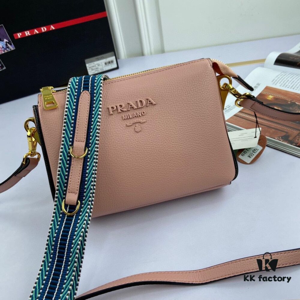 6930c1086e68136f4d9af1e7 New Prada Flip Shoulder Crossbody Bag Model 66136 with Two Straps, Striped Strap and Genuine Leather Women's Handbag, 2019 Summer Fashion Shoulder Bag
