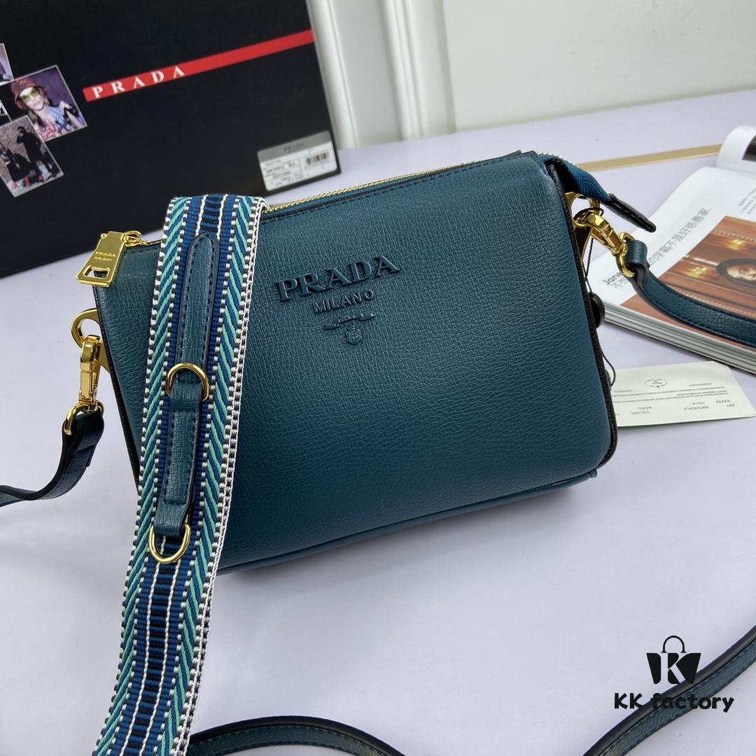 New Prada Flip Shoulder Crossbody Bag Model 66136 with Two Straps, Striped Strap Genuine Leather Handbag, 2019 Summer Fashion Women's Bag