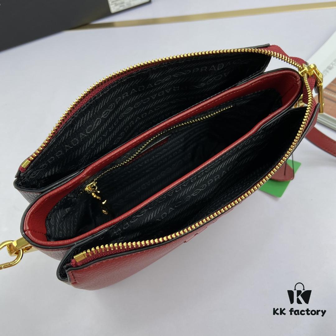 New Prada Flip Shoulder Crossbody Bag Model 66136 with Two Straps, Striped Strap Genuine Leather Handbag, 2019 Summer Fashion Women's Bag