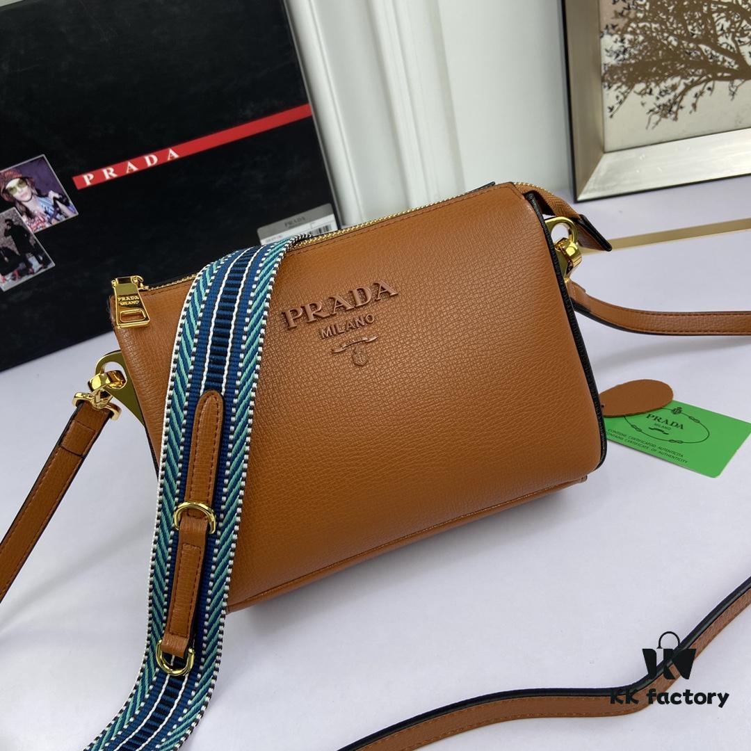 New Prada Flip Shoulder Crossbody Bag Model 66136 with Two Straps, Striped Strap Genuine Leather Handbag, 2019 Summer Fashion Women's Bag