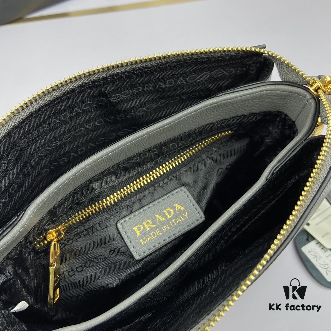 New Prada Flip Shoulder Crossbody Bag Model 66136 with Two Straps, Striped Strap Genuine Leather Handbag, 2019 Summer Fashion Women's Bag