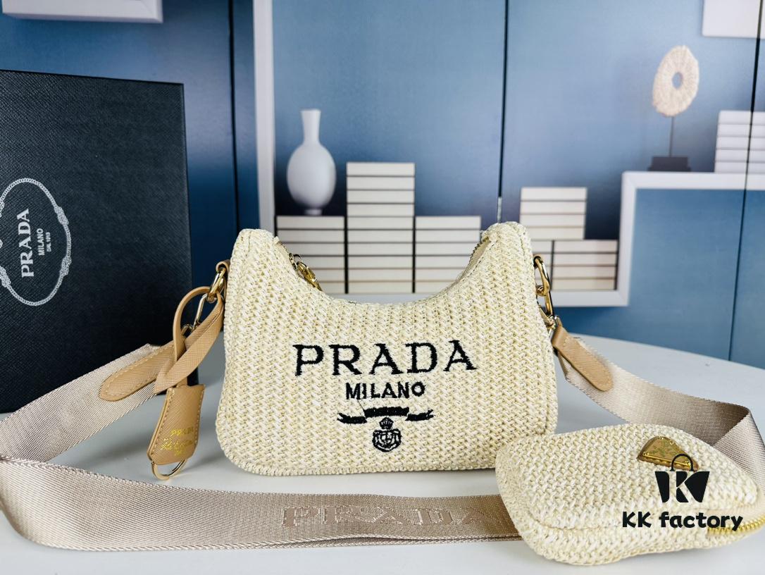 Beige Knitted Prada Three-in-One Bag with Box