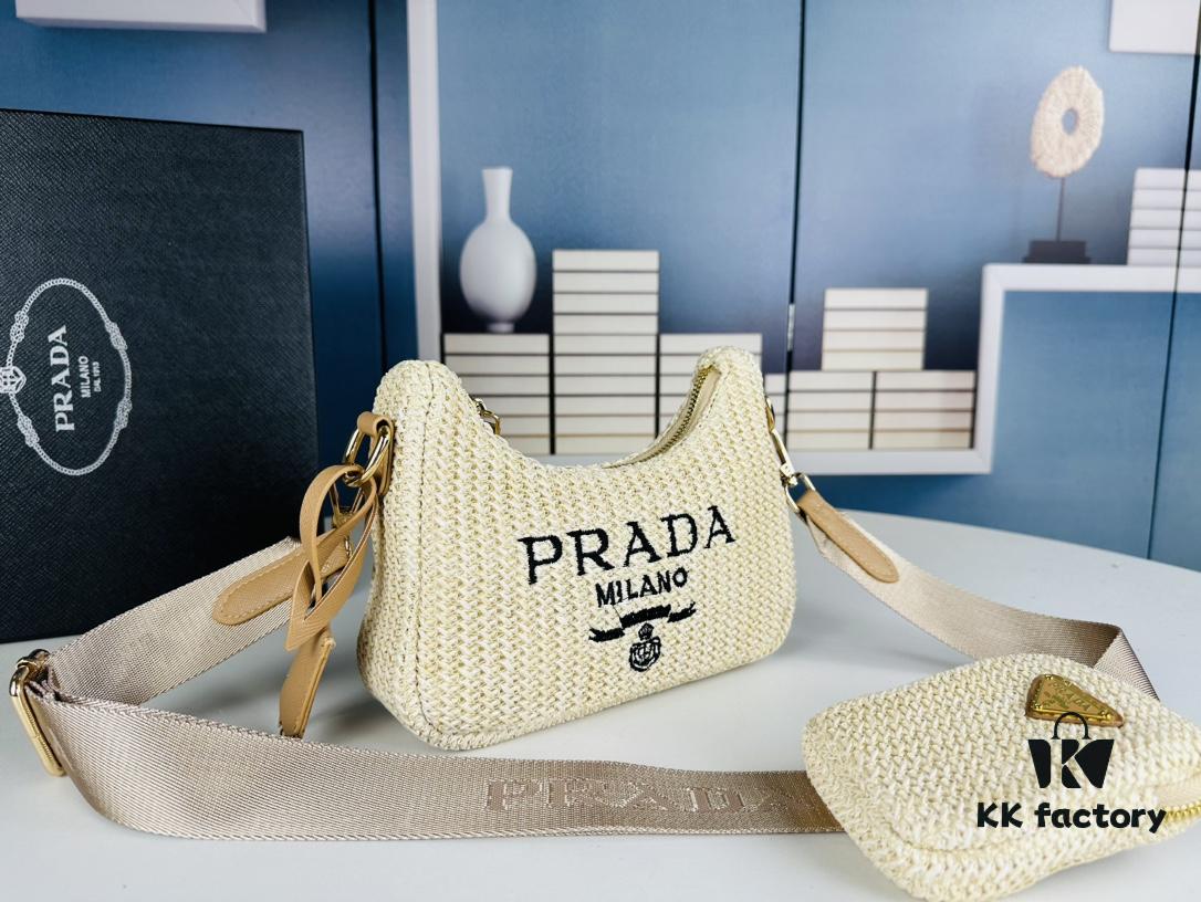 Beige Knitted Prada Three-in-One Bag with Box