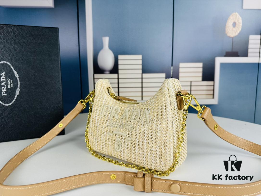 6930c1e36e68136f4d9af31e Beige Knitted Prada Underarm Handbag with Box