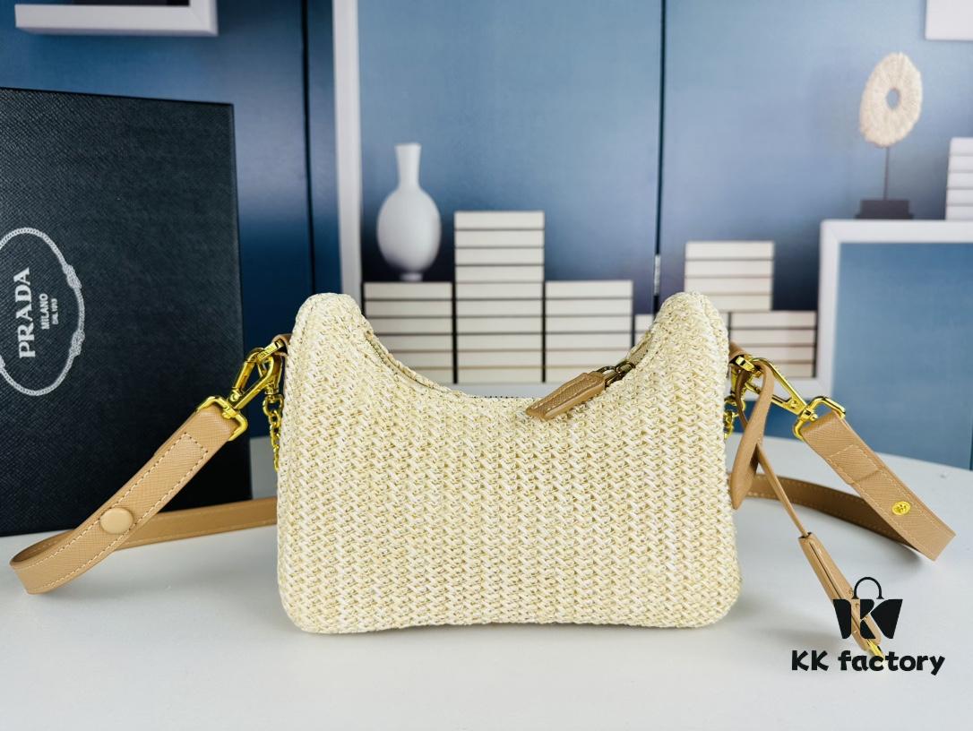6930c1e36e68136f4d9af31f Beige Knitted Prada Underarm Handbag with Box