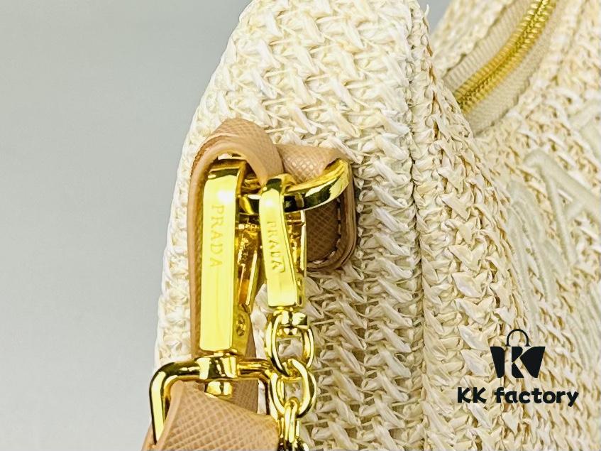 6930c1e66e68136f4d9af322 Beige Knitted Prada Underarm Handbag with Box
