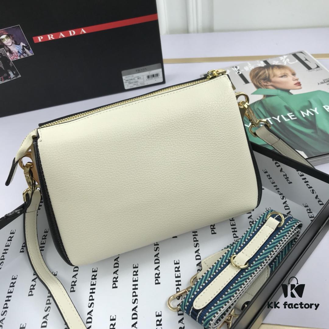 6930c1ea6e68136f4d9af326 New Prada Flip Shoulder Crossbody Bag Model 66136 with Dual Straps, 2019 Summer New Fashion Women's Bag, Striped Strap Genuine Leather Handbag, 3 Compartments, Size 21-15-9cm