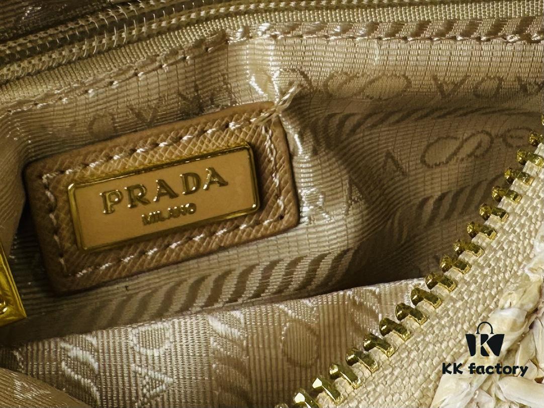 6930c1eb6e68136f4d9af327 Beige Knitted Prada Underarm Handbag with Box