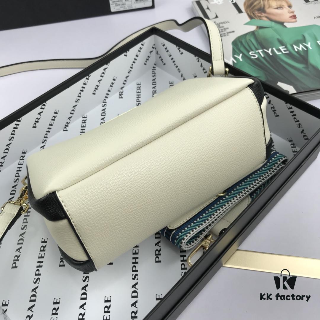 6930c1ed6e68136f4d9af329 New Prada Flip Shoulder Crossbody Bag Model 66136 with Dual Straps, 2019 Summer New Fashion Women's Bag, Striped Strap Genuine Leather Handbag, 3 Compartments, Size 21-15-9cm