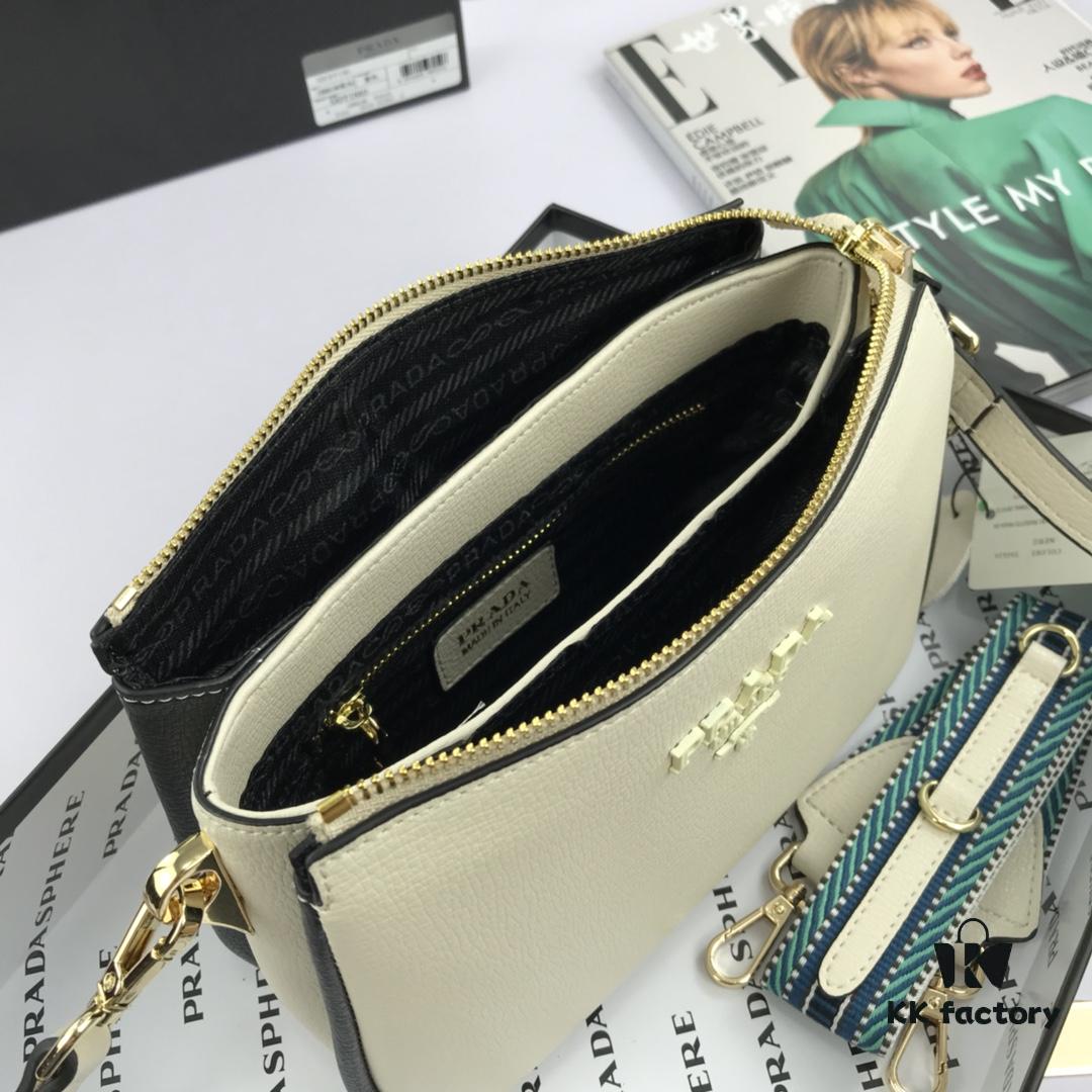 6930c1ee6e68136f4d9af32c New Prada Flip Shoulder Crossbody Bag Model 66136 with Dual Straps, 2019 Summer New Fashion Women's Bag, Striped Strap Genuine Leather Handbag, 3 Compartments, Size 21-15-9cm
