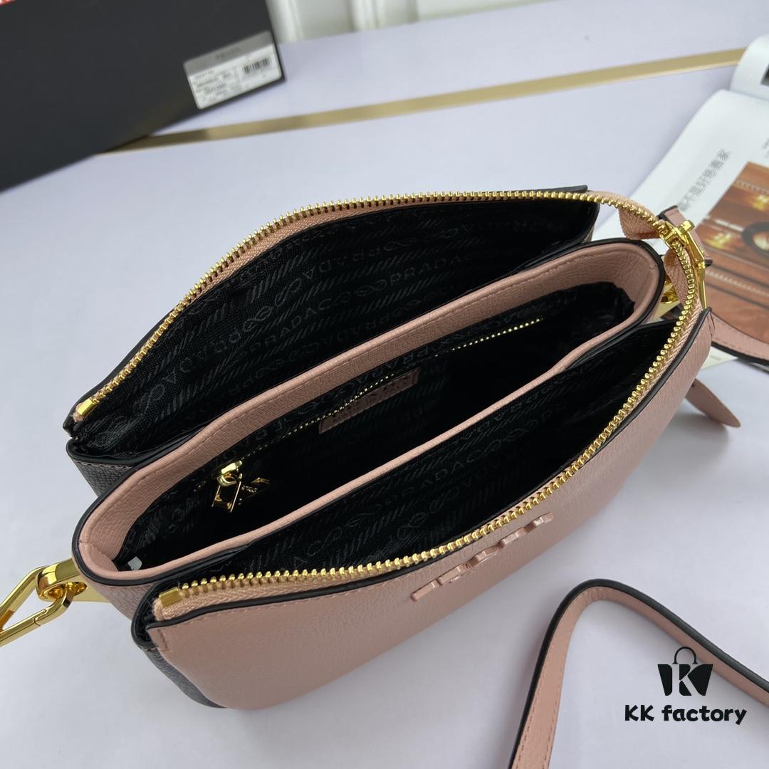 New Prada Flip Shoulder Crossbody Bag Model 66136 with Two Straps, Striped Strap Genuine Leather Handbag, 2019 Summer Fashion Women's Bag