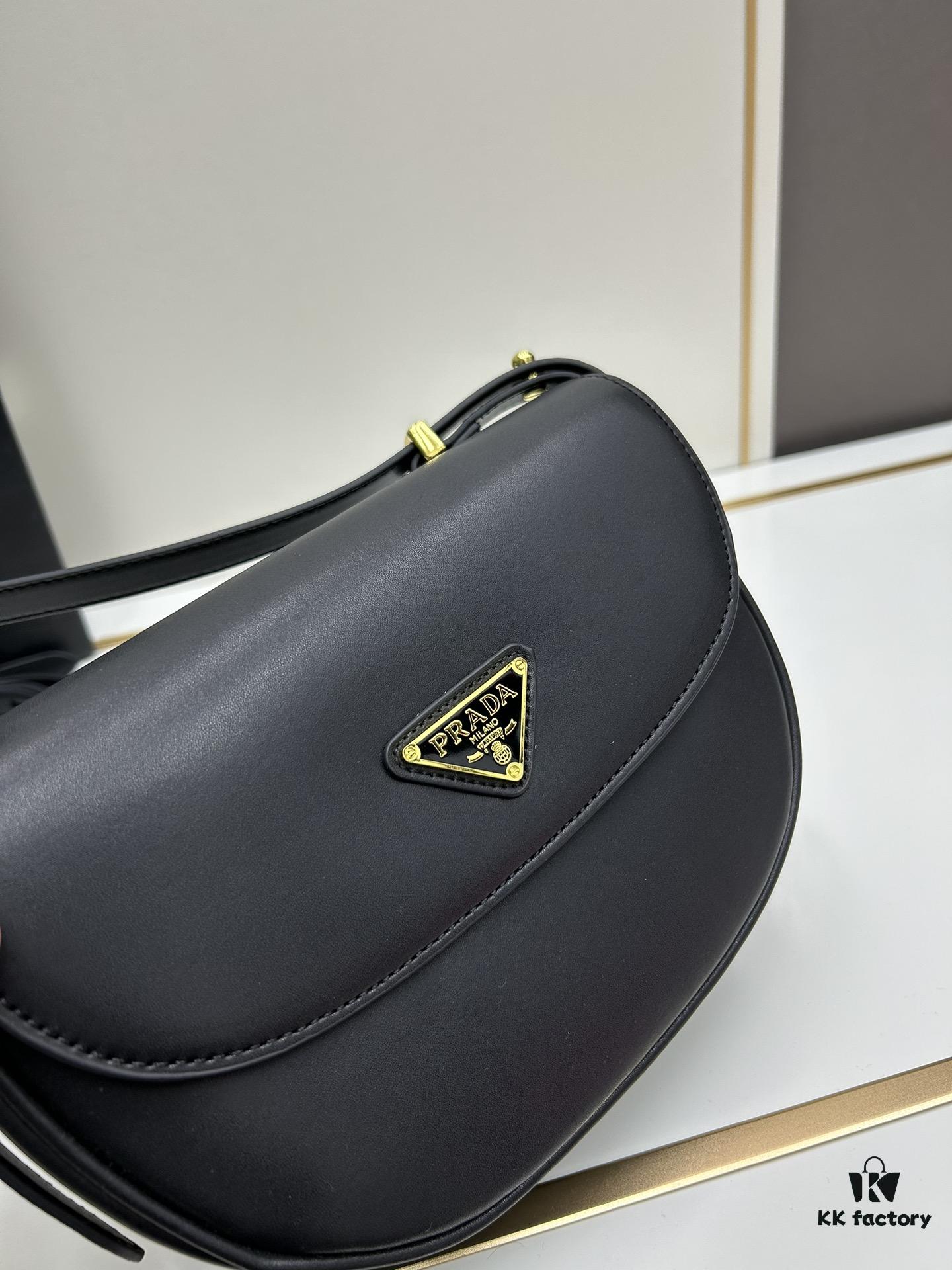 6930c2666e68136f4d9af3aa Box Included Authentic French Purchase Prada Arqué Leather Crossbody Bag for Women with Classic Metal Logo, 23-16-6 cm