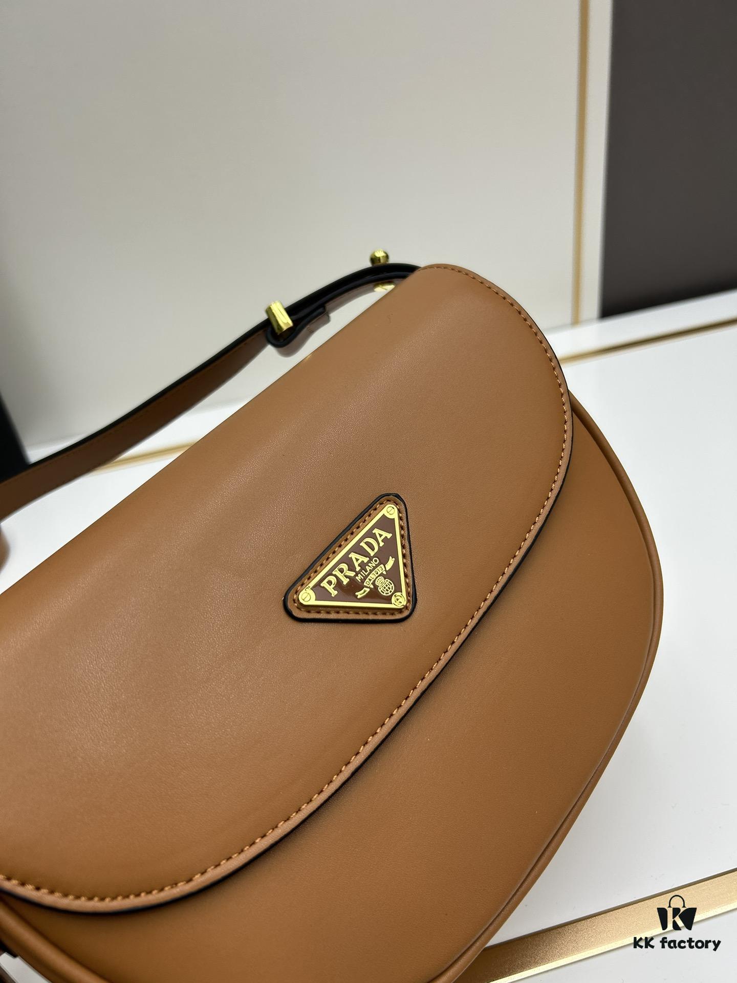 6930c26f6e68136f4d9af3b2 Prada Classic Leather Crossbody Bag with Metal Logo for Women, Arqué Collection, Comes with Box