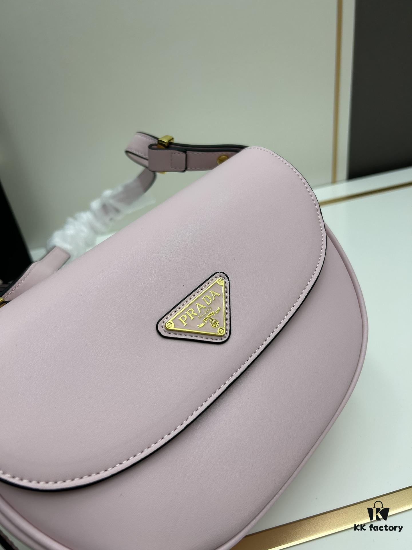 Prada Classic Leather Crossbody Bag with Metal Logo for Women, Arqué Collection, Comes with Box