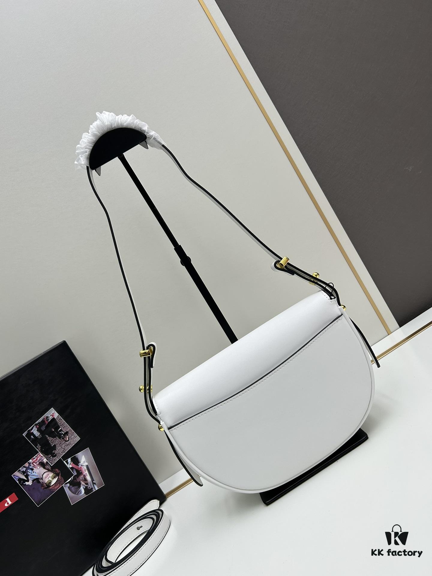6930c27c6e68136f4d9af3c0 Box Included Authentic French Purchase Prada Arqué Leather Crossbody Bag for Women with Metal Logo, 23-16-6 cm
