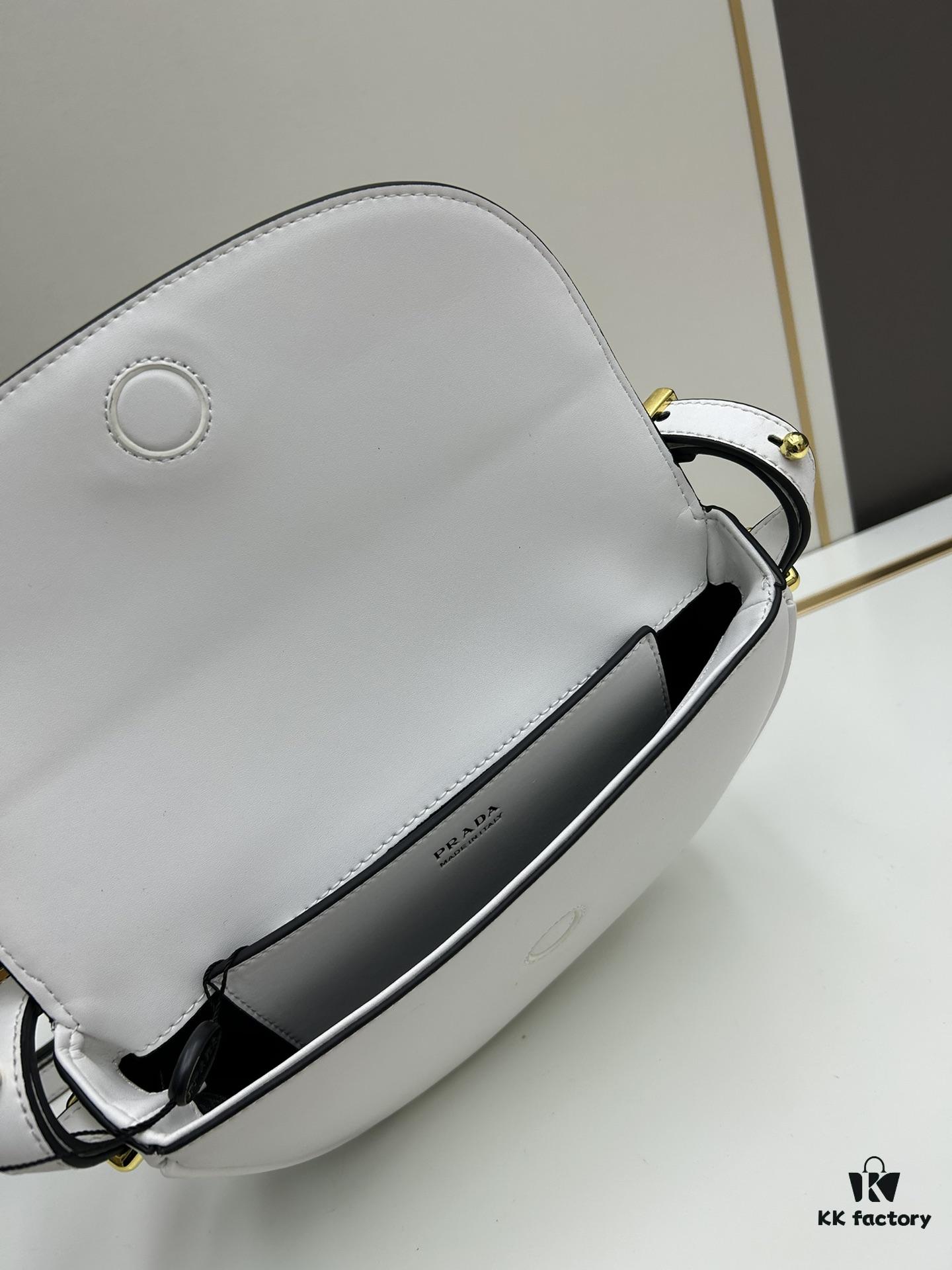 6930c2816e68136f4d9af3c5 Box Included Authentic French Purchase Prada Arqué Leather Crossbody Bag for Women with Metal Logo, 23-16-6 cm