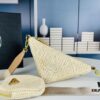 6930c2bd6e68136f4d9af42e Prada Raffia Woven Triangle Bag with Box, 3D Logo, Lightweight Structured Design, Thin Strap, Adjustable Double Lengths, Can Be Worn as Crossbody, Shoulder or Underarm Bag, Includes Metal Chain for Elevated Elegance, Handheld Style, Size 25x13x10, Model No. 2425