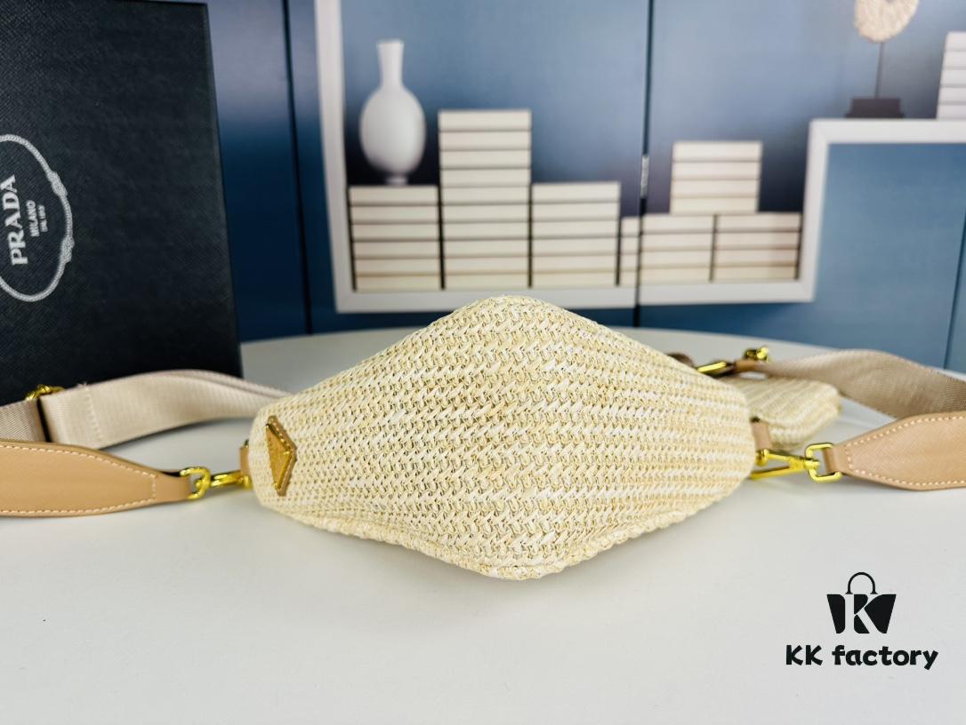 6930c2c06e68136f4d9af433 Prada Raffia Woven Triangle Bag with Box, 3D Logo, Lightweight Structured Design, Thin Strap, Adjustable Double Lengths, Can Be Worn as Crossbody, Shoulder or Underarm Bag, Includes Metal Chain for Elevated Elegance, Handheld Style, Size 25x13x10, Model No. 2425