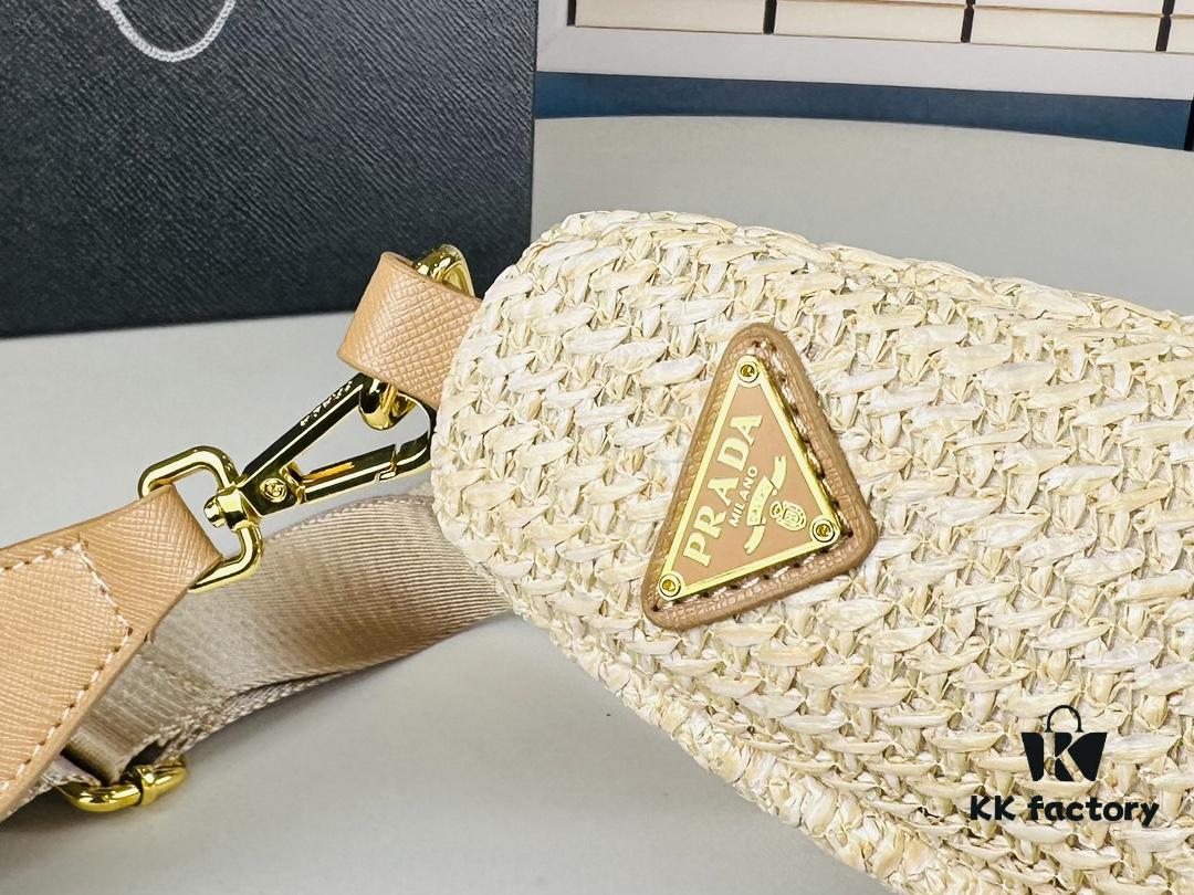 6930c2c06e68136f4d9af435 Prada Raffia Woven Triangle Bag with Box, 3D Logo, Lightweight Structured Design, Thin Strap, Adjustable Double Lengths, Can Be Worn as Crossbody, Shoulder or Underarm Bag, Includes Metal Chain for Elevated Elegance, Handheld Style, Size 25x13x10, Model No. 2425