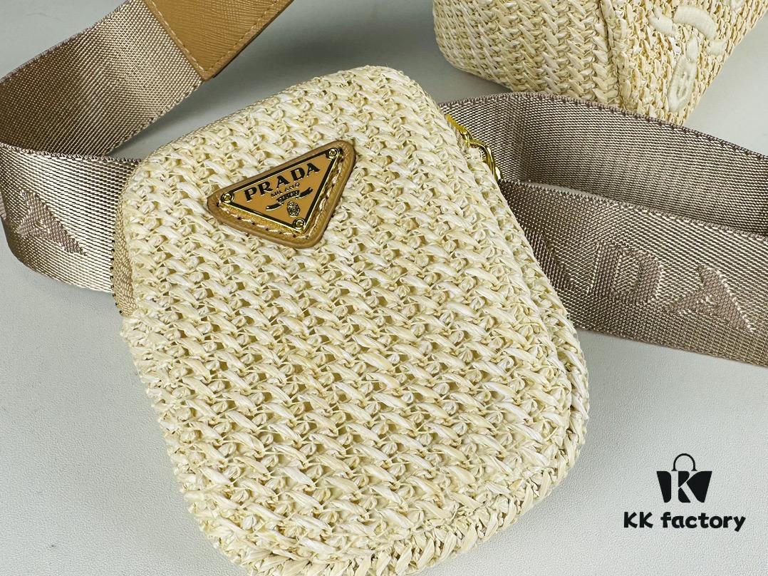 6930c2c16e68136f4d9af436 Prada Raffia Woven Triangle Bag with Box, 3D Logo, Lightweight Structured Design, Thin Strap, Adjustable Double Lengths, Can Be Worn as Crossbody, Shoulder or Underarm Bag, Includes Metal Chain for Elevated Elegance, Handheld Style, Size 25x13x10, Model No. 2425