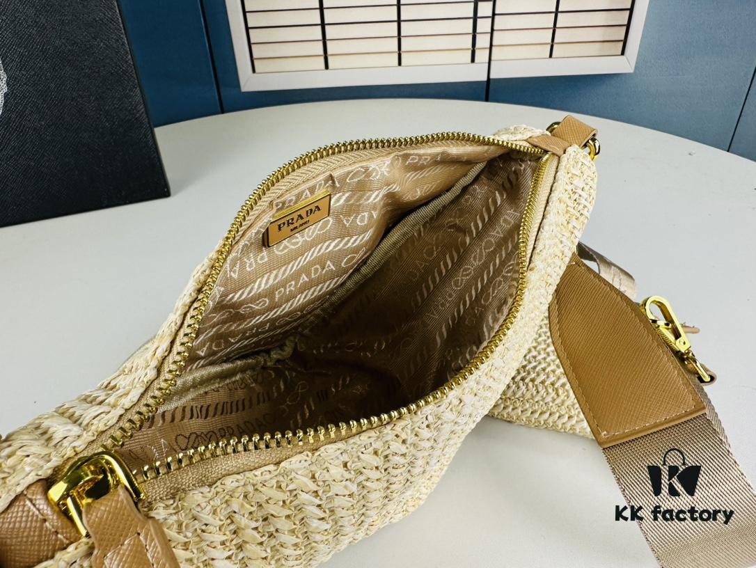 6930c2c16e68136f4d9af438 Prada Raffia Woven Triangle Bag with Box, 3D Logo, Lightweight Structured Design, Thin Strap, Adjustable Double Lengths, Can Be Worn as Crossbody, Shoulder or Underarm Bag, Includes Metal Chain for Elevated Elegance, Handheld Style, Size 25x13x10, Model No. 2425