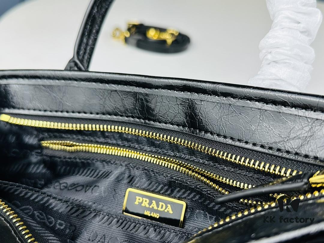 6930c2f46e68136f4d9af4a3 PRADA New Arrival Vintage Style Black Wax Leather Tote Bag