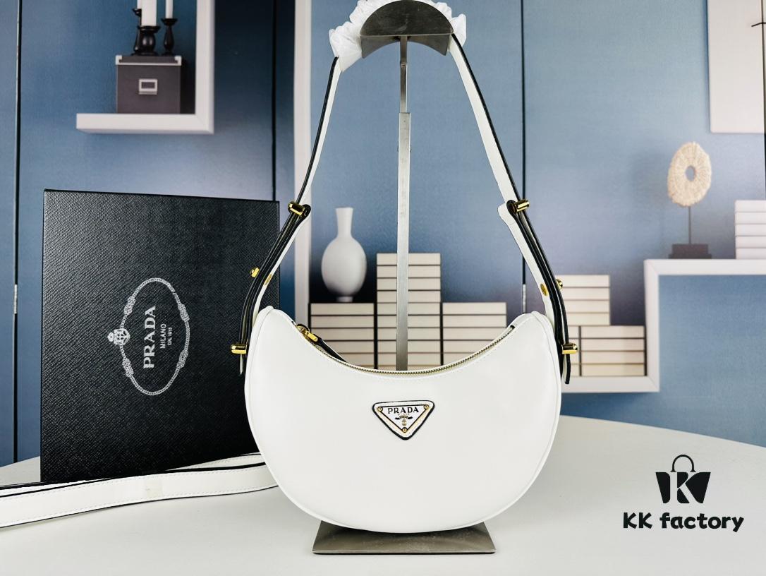 6930c3026e68136f4d9af4bd New Prada 1BH913 Moon / Crescent Bag with Box - Calfskin and Pale Gold Tone