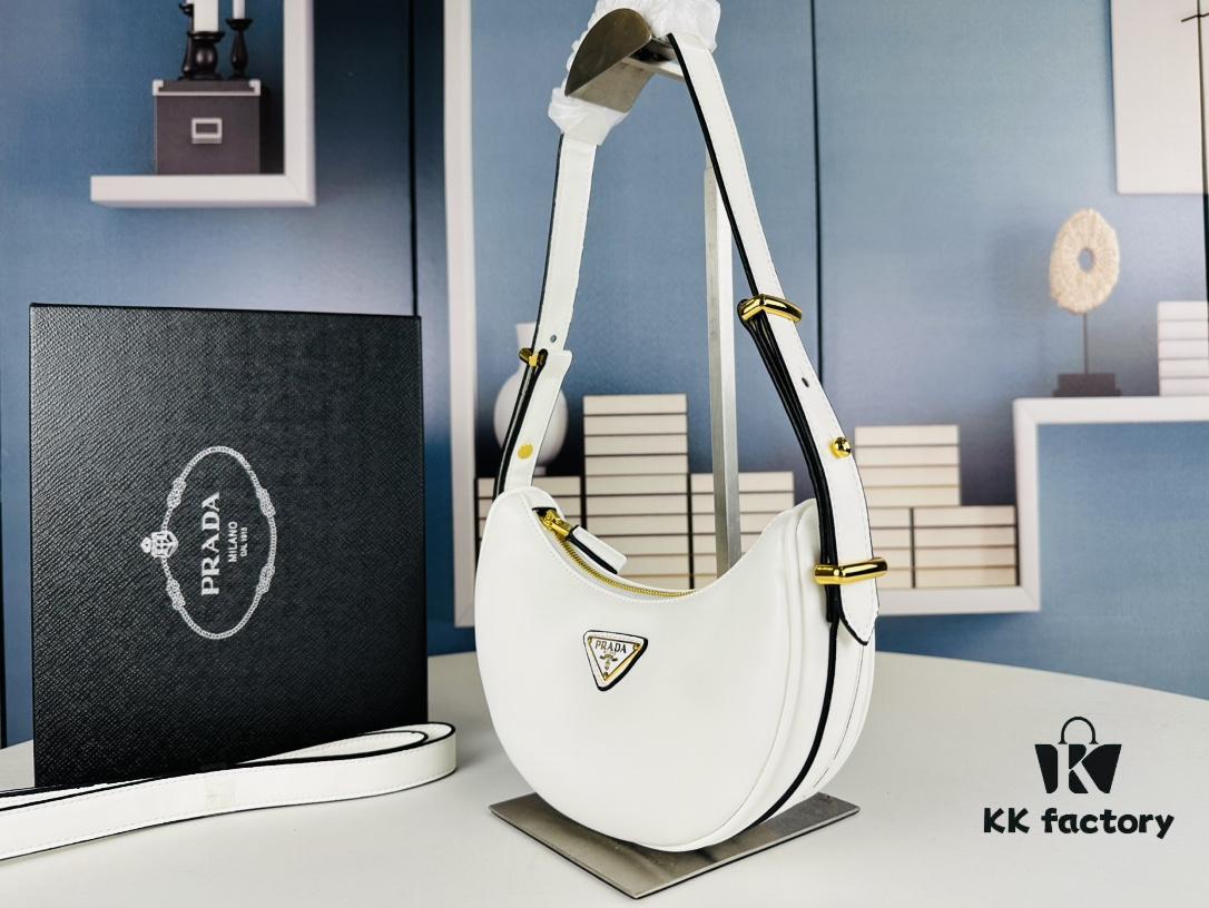 6930c3026e68136f4d9af4be New Prada 1BH913 Moon / Crescent Bag with Box - Calfskin and Pale Gold Tone