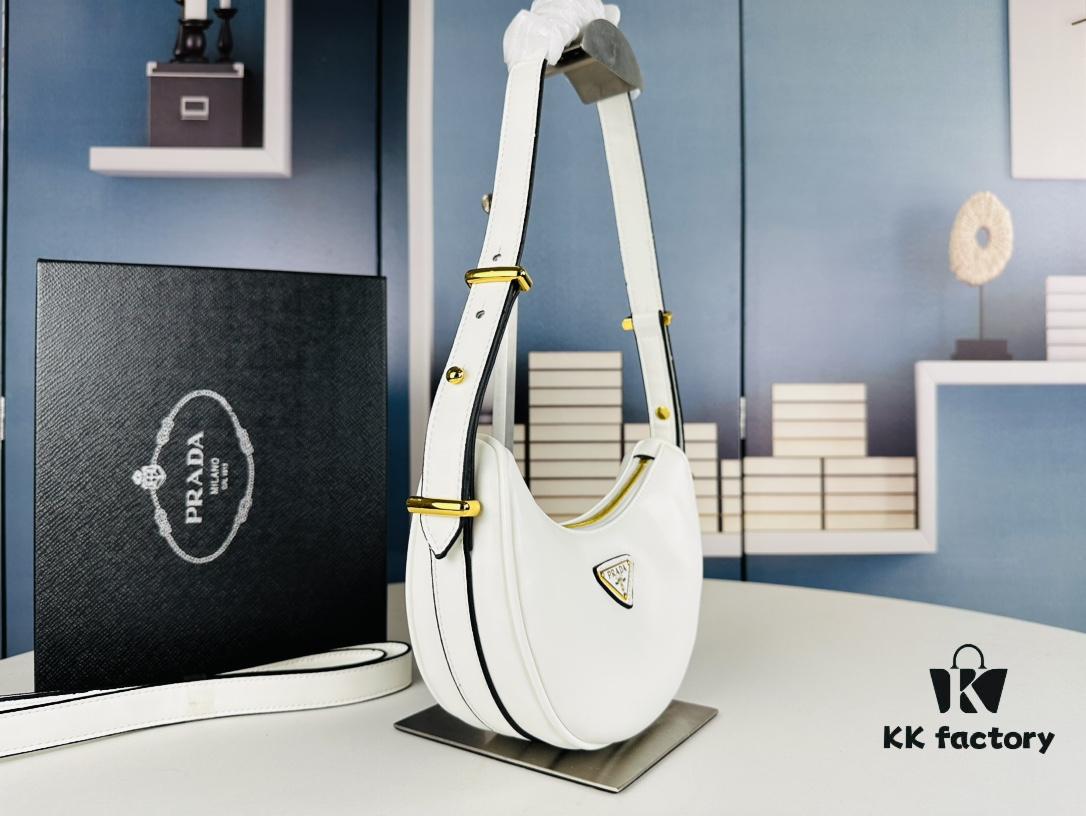 6930c3036e68136f4d9af4bf New Prada 1BH913 Moon / Crescent Bag with Box - Calfskin and Pale Gold Tone