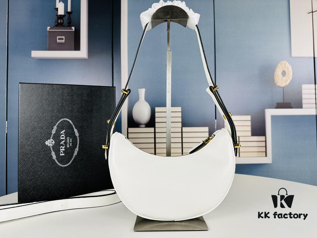 6930c3036e68136f4d9af4c1 New Prada 1BH913 Moon / Crescent Bag with Box - Calfskin and Pale Gold Tone