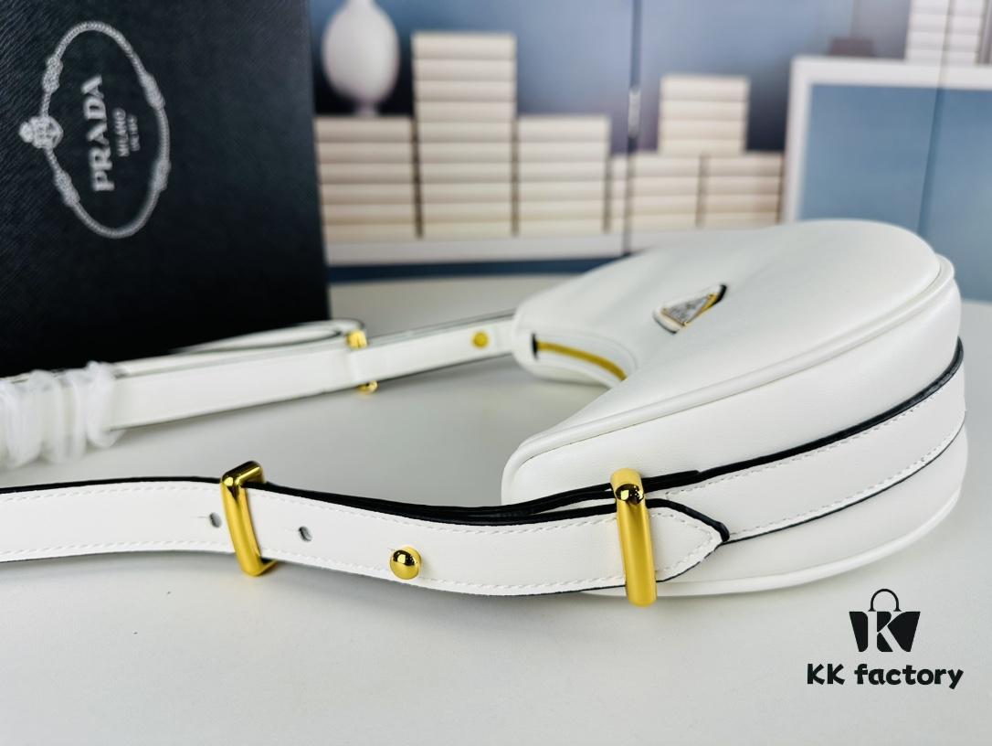 6930c3036e68136f4d9af4c2 New Prada 1BH913 Moon / Crescent Bag with Box - Calfskin and Pale Gold Tone