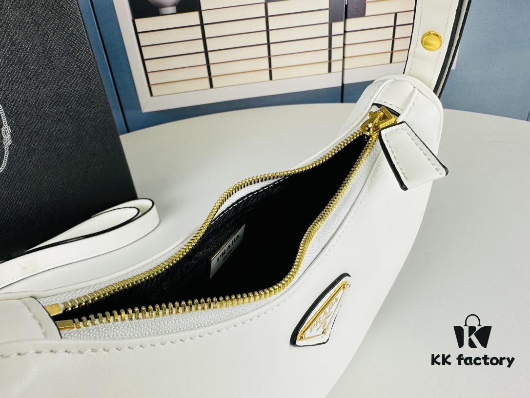 6930c3056e68136f4d9af4c4 New Prada 1BH913 Moon / Crescent Bag with Box - Calfskin and Pale Gold Tone