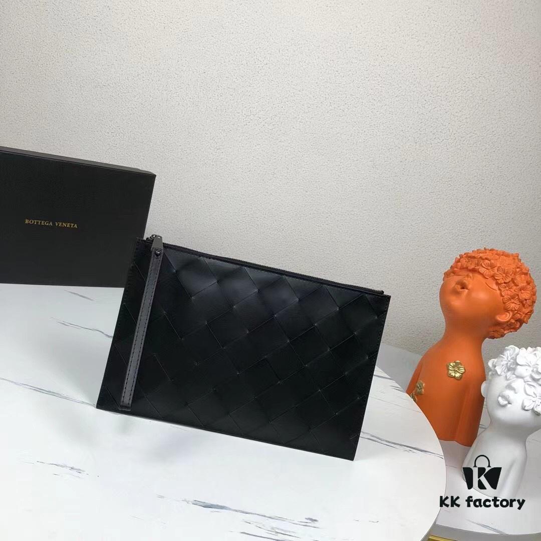 Luxury Handcrafted Waxed Cowhide Clutch with Box - Premium Imported Custom Leather, New Braided Design, Develops Rich Patina Over Time