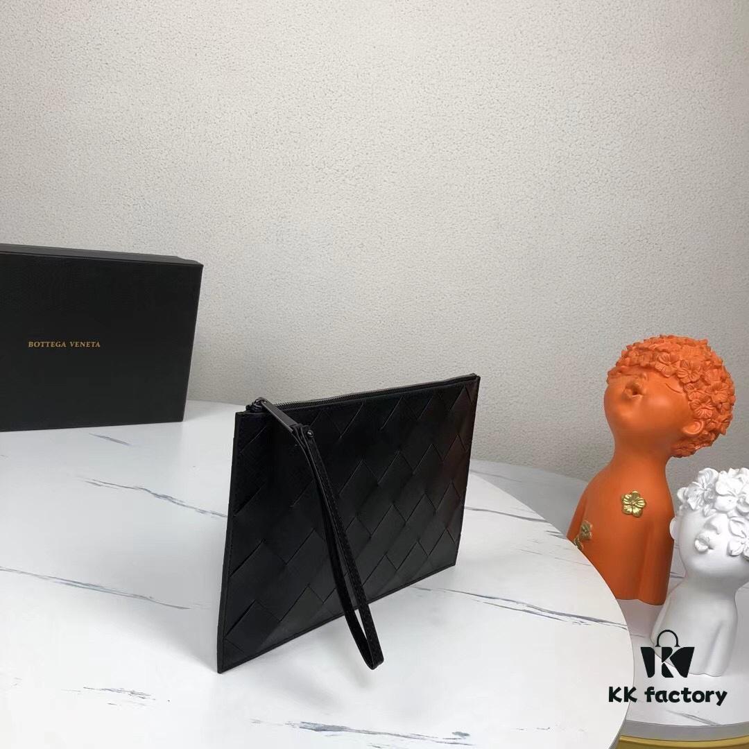 Luxury Handcrafted Waxed Cowhide Clutch with Box - Premium Imported Custom Leather, New Braided Design, Develops Rich Patina Over Time