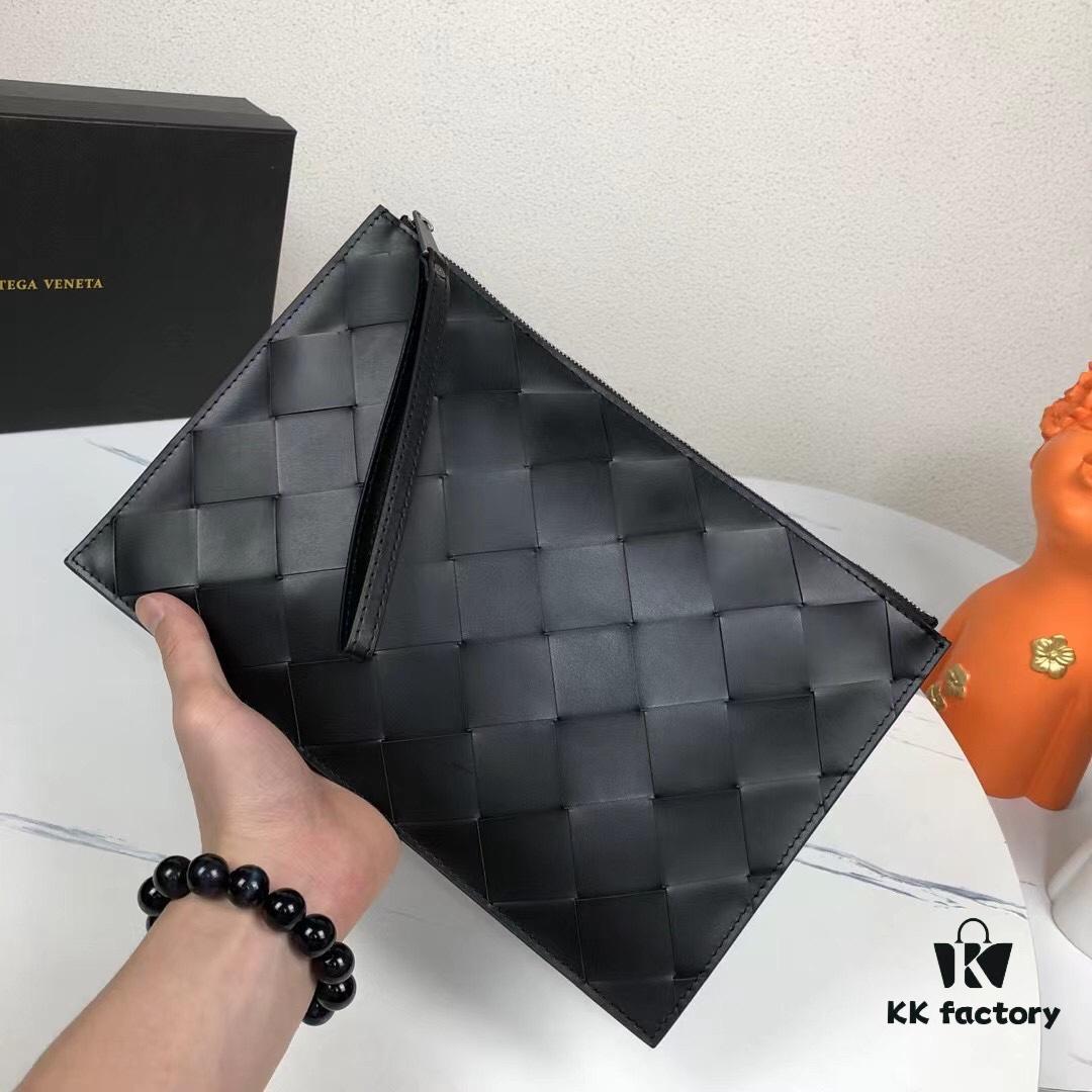 Luxury Handcrafted Waxed Cowhide Clutch with Box - Premium Imported Custom Leather, New Braided Design, Develops Rich Patina Over Time