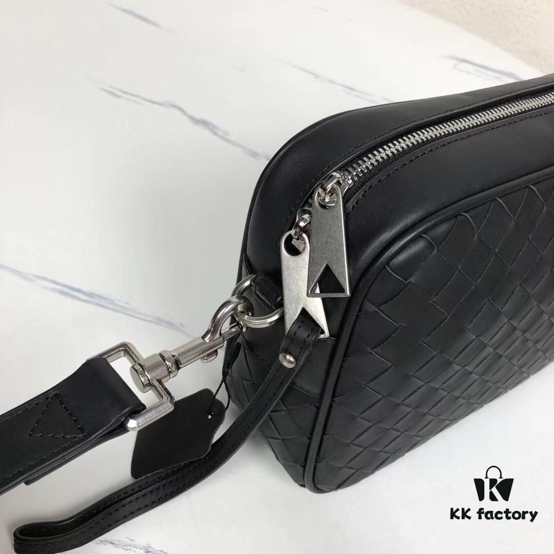 6930c3cc6e68136f4d9af628 BVlntrecciato Woven Leather Crossbody & Clutch Bag with Zipper Closure